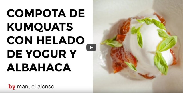 Receta de compota de Kumquats con helado de yogur y albahaca