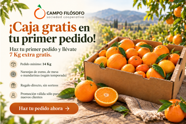 Regalo de bienvenida: Llévate una caja de naranjas gratis con tu primera compra
